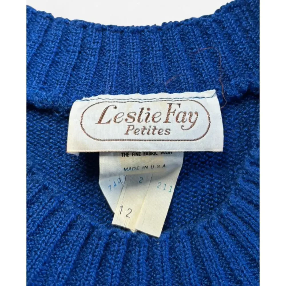 Leslie Fay Women's Sweater & Skirt 12P Vintage Blue Green Knit & Plaid